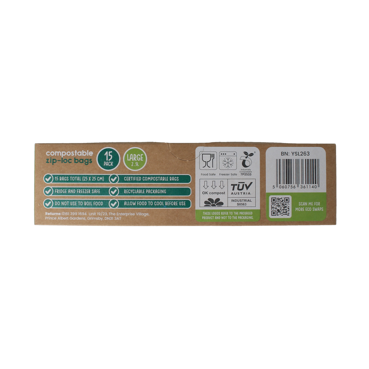 Eco Green Living reusable storage bags, 2.5-liter size, with resealable closure, designed for household waste and food storage.