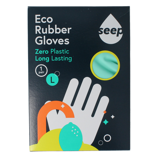 Seep rubber household gloves, eco-friendly size L, pair, durable and flexible for household cleaning tasks.