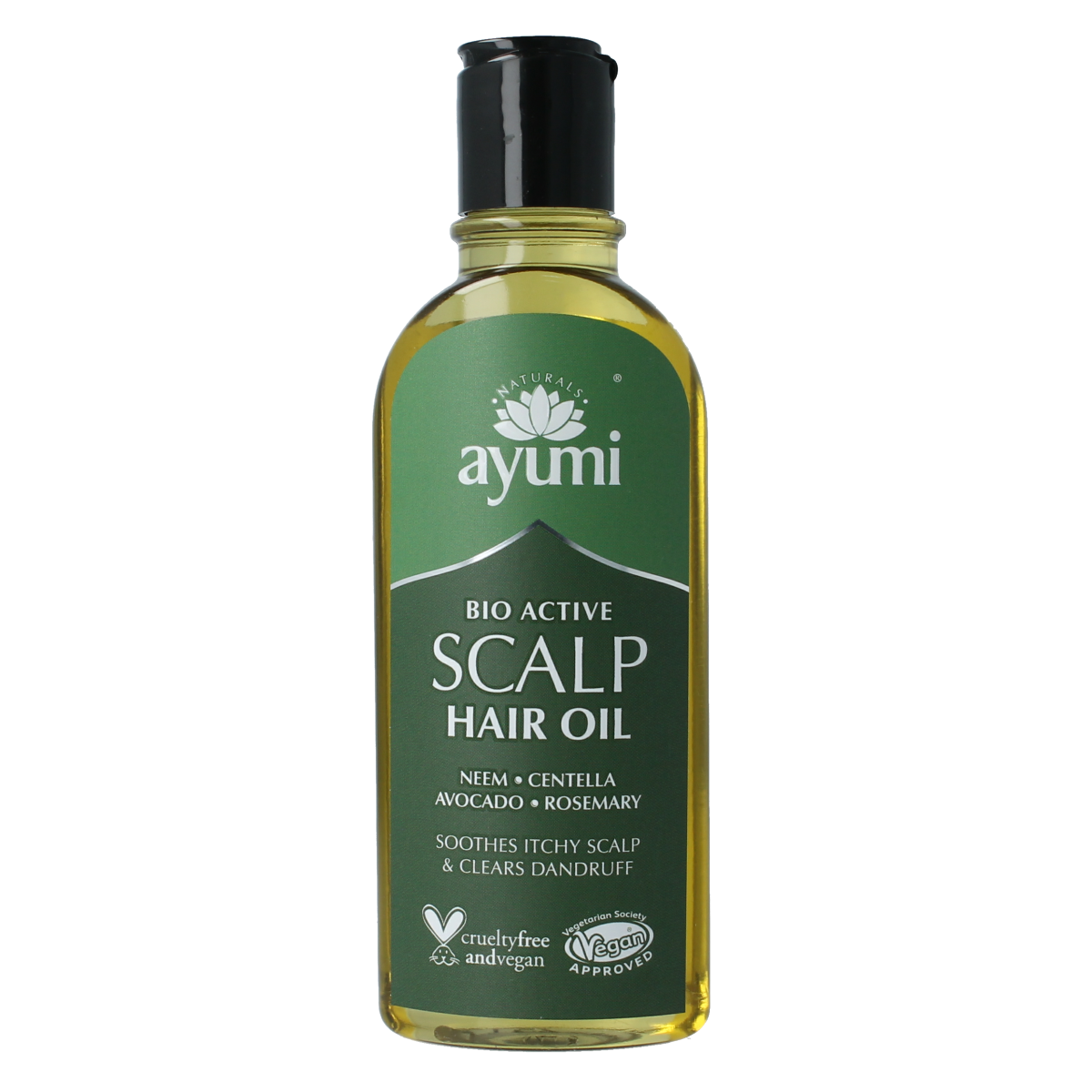 Ayumi Scalp Hair Oil in 150ml bottle, natural hair care product for scalp nourishment and healthy hair growth.