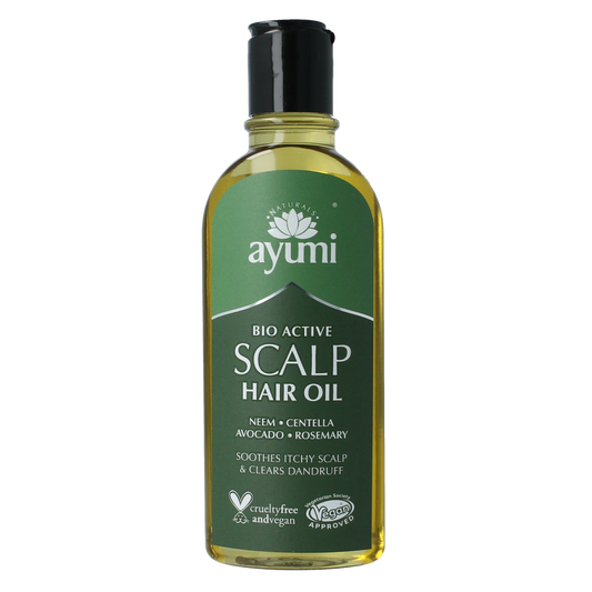 Ayumi Scalp Hair Oil in 150ml bottle, natural hair care product for scalp nourishment and healthy hair growth.