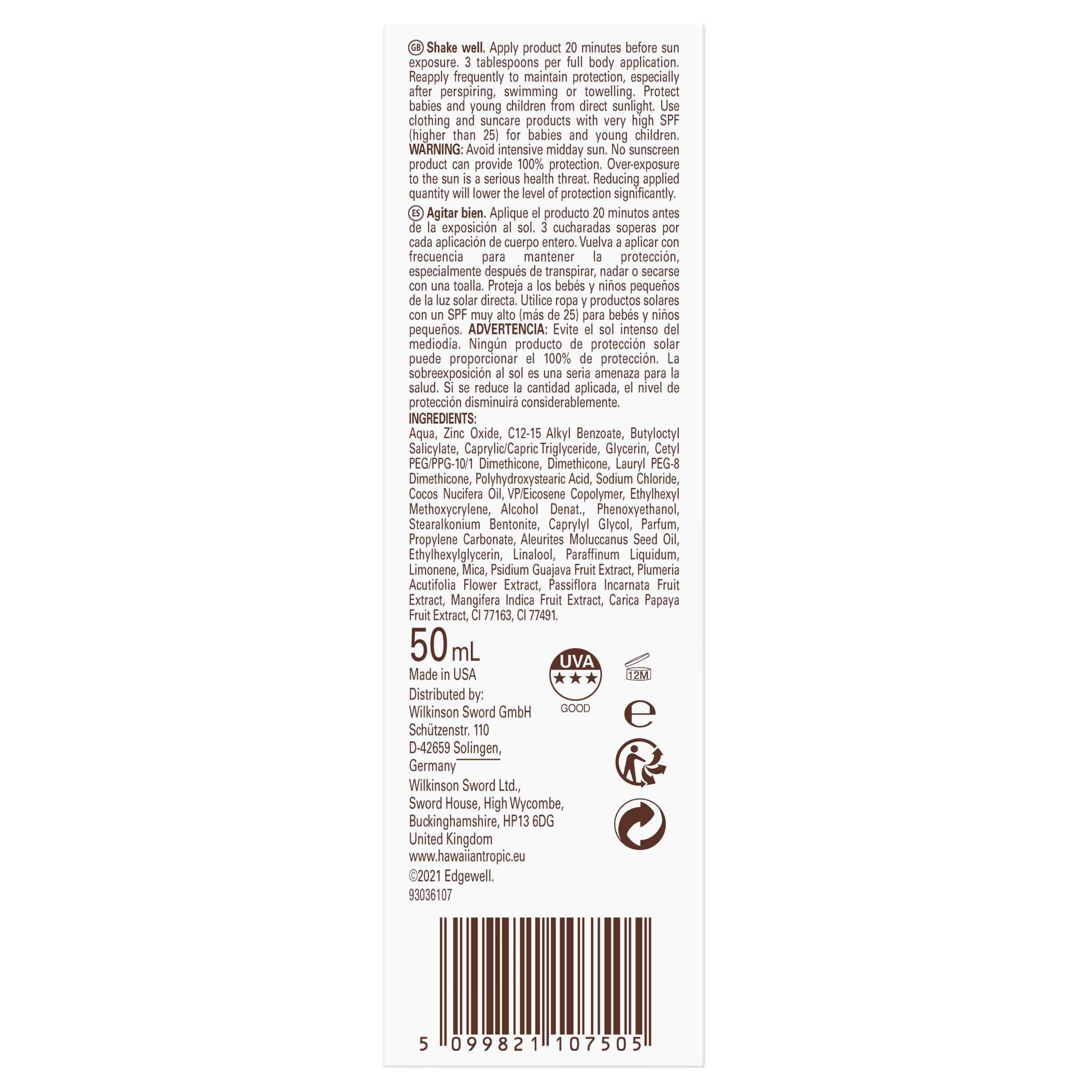 Hawaiian Tropic Mineral sunmilk face SPF30 50 Milliliter