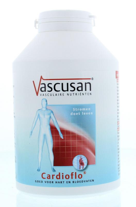 Vascusan Cardioflo 300 kruidenpreparaten in tabletvorm, natural supplement for cardiovascular health, showing the packaging.