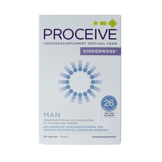 Proceive Kinderwens man multivitamin capsules, 60-count bottle, dietary supplement for men's reproductive health.