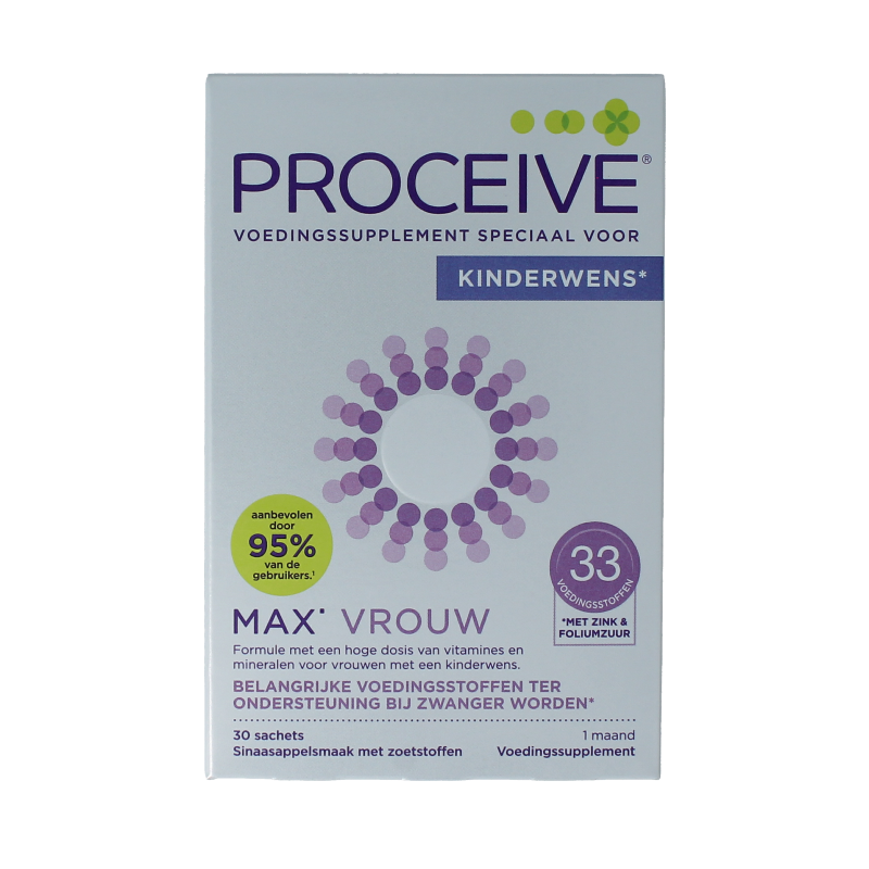 Proceive Kinderwens Max vrouw multi-vitamine sachets, 30 stuks, dietary supplement for women trying to conceive.