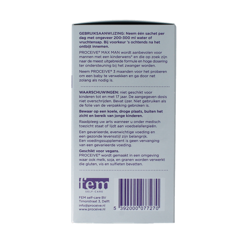 Proceive Kinderwens Max Man multivitamin sachets, 30 pieces, dietary supplement for men's fertility health in individual sachets