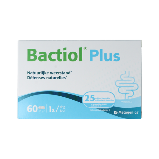 Metagenics Bactiol Plus probiotic capsules containing micro-organisms in a bottle, dietary supplement for digestive health