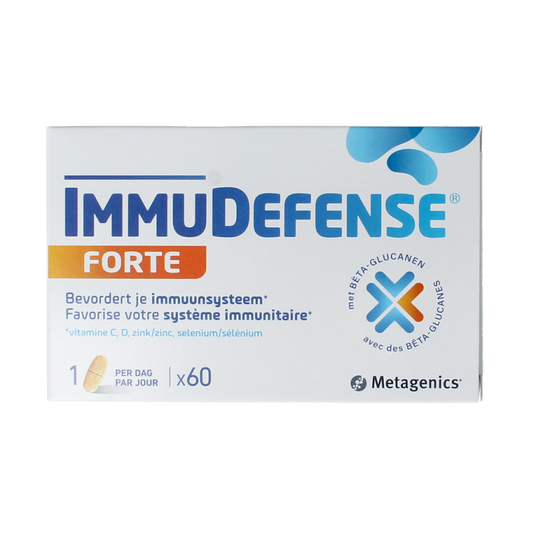 Metagenics Immudefense Forte herbal supplement tablets, natural immune support product, 60 count, with botanical ingredients.