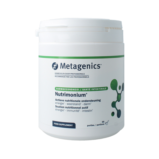 Metagenics Nutrimonium original multivitamin supplement bottle with 409 grams of vitamins and minerals for daily health support.