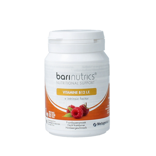 Barinutrics Vitamin B12 framboos chewable tablets, 90 count, vitamin supplement with raspberry flavor, natural health support