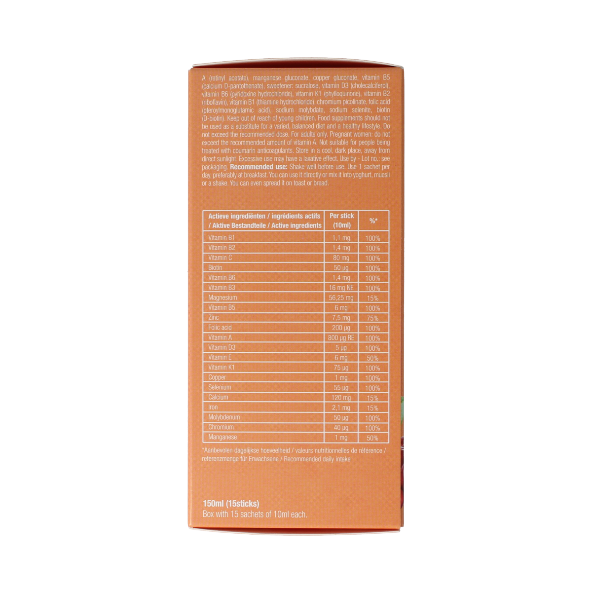 Purasana multivitamin liquid gelstick 10ml, pack of 15, featuring colorful gelsticks for daily vitamin intake