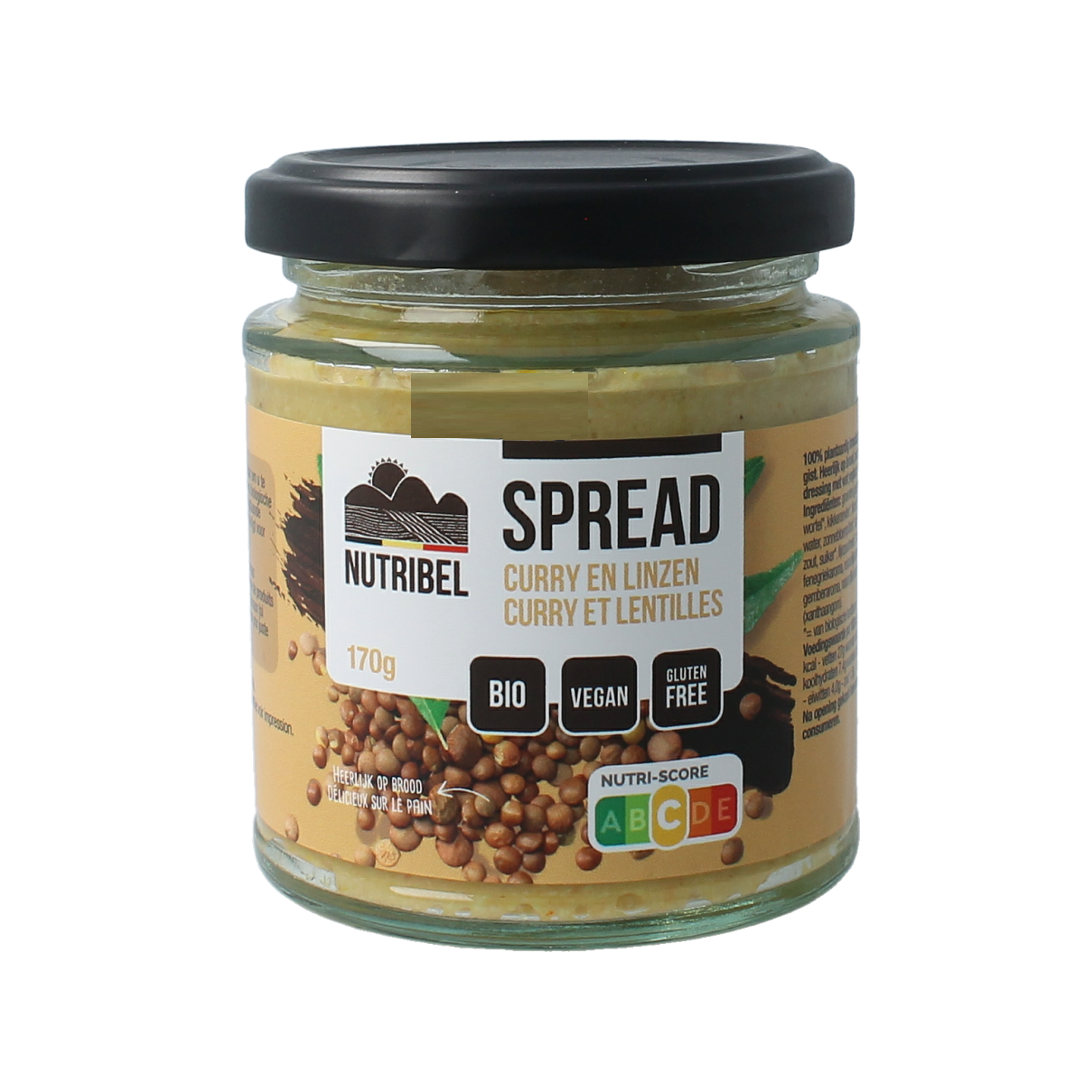 Nutribel Curry linzen spread glutenvrij bio 170.00 Gram