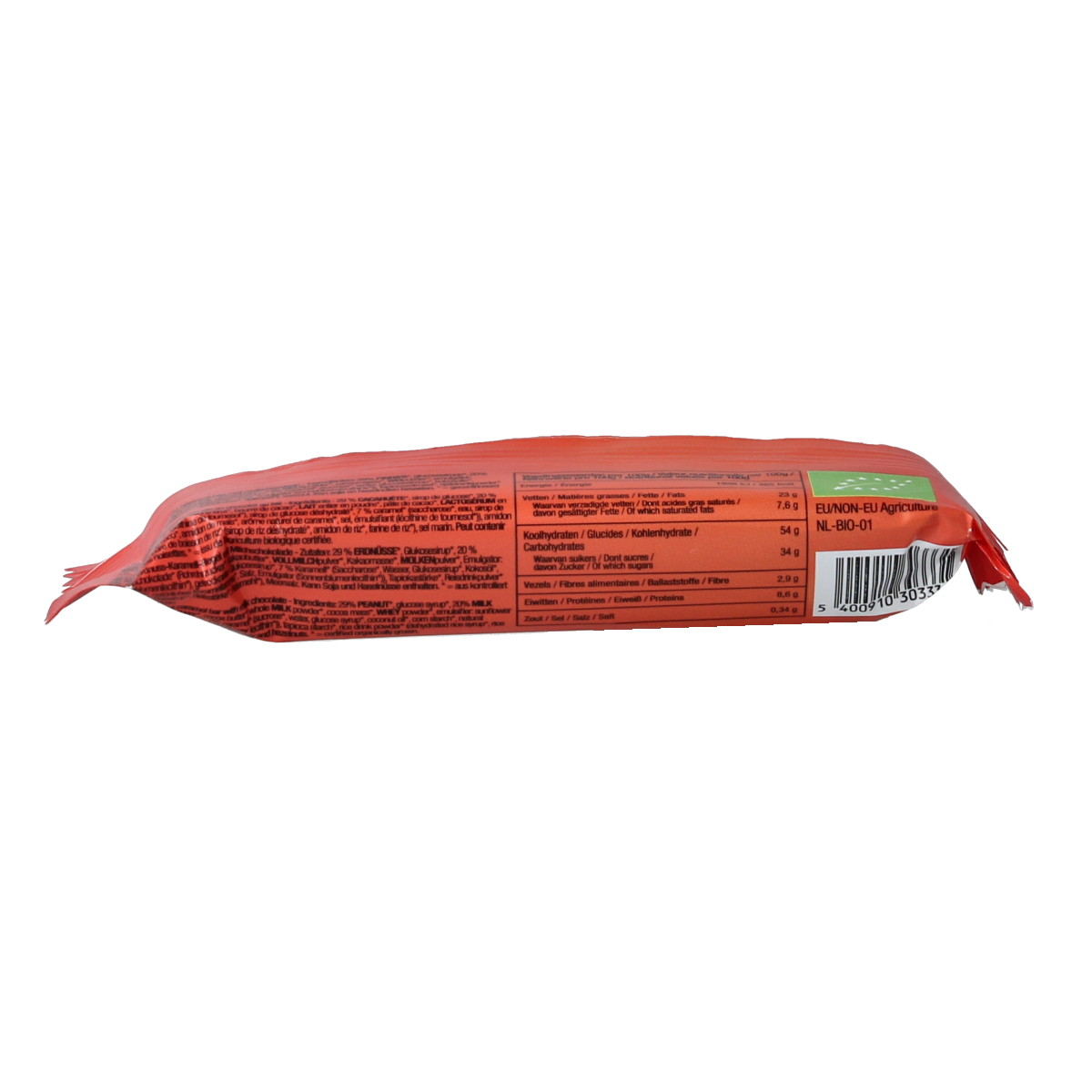 Nutribel Pinda karamel reep melkchocolade bio 40.00 Gram