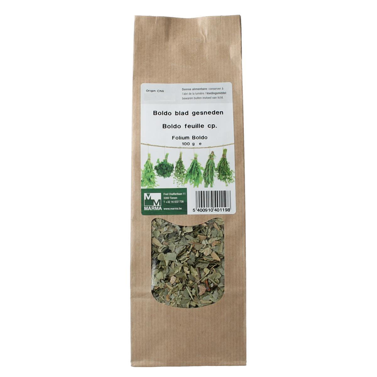 Marma Boldo blad, gesneden, 100g, kruid, voor thee en kruidenmixen, verse gedroogde blad in zak
