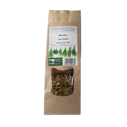 Marma Maretak herbal blend in a clear container, part of Marma's kruiden, zouten en maaltijdmixen range, 100 grams.
