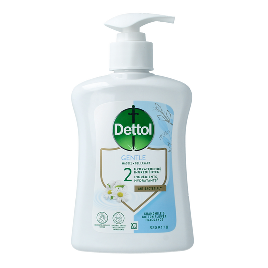 Dettol Extra Care Chamomile hand soap in 250ml bottle, featuring a chamomile scent and gentle cleansing for hands.