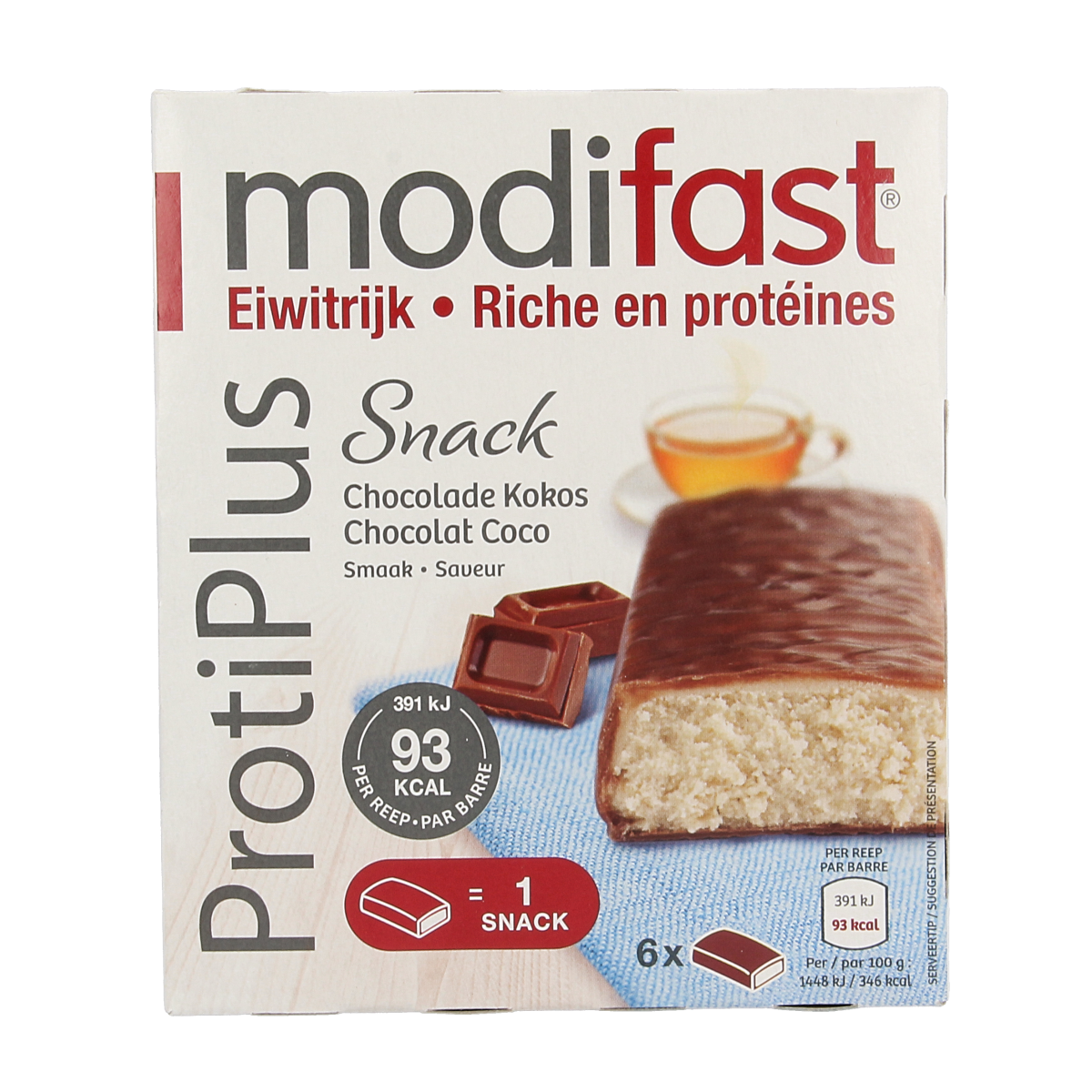 Modifast Proteine Shape Bar Coco, a 162g meal replacement protein bar with coconut flavor, shown in the image.