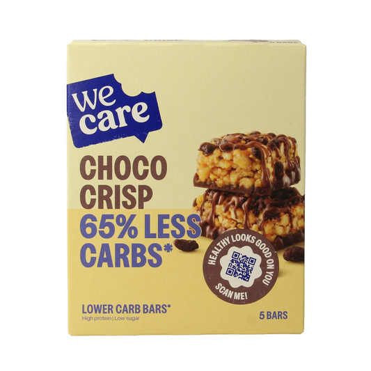 WeCare Choco Crisp Low-Calorie Snack Bar, 150g, with crunchy chocolate flavor and crisp texture for a healthy treat.