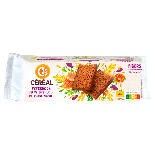 Cereal Peperkoek met honing koeken, 300g, with golden honey drizzle visible on the baked spiced cake