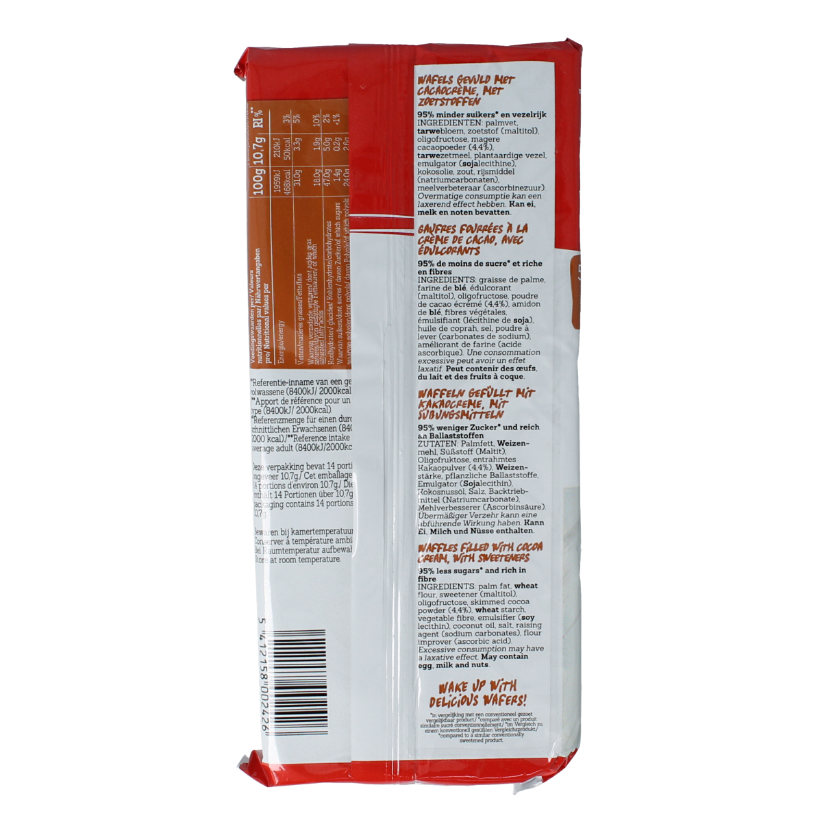 Damhert Centwafers chocolade low carb koeken in 150g package, featuring chocolate-coated low-carb wafers with Damhert branding.