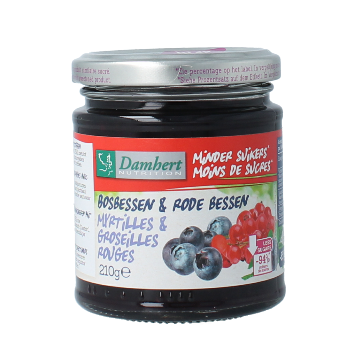 Damhert Confituur bosbes/rode bes low carb 210.00 Gram