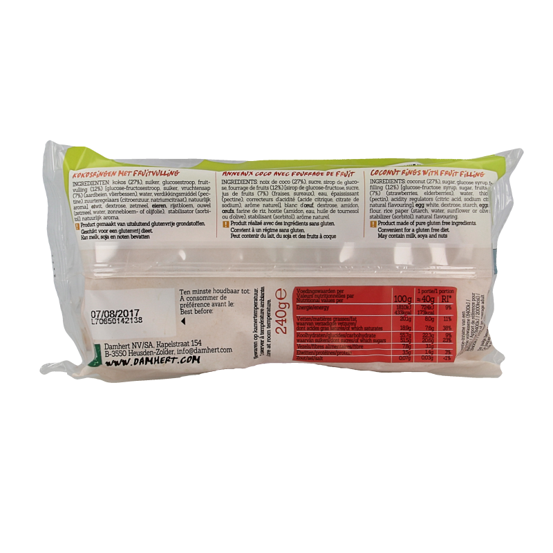 Damhert Kokosringen fruitvulling glutenvrij 240 Gram