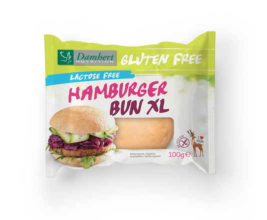 Damhert XL hamburger bun, 100g, soft bread roll for sandwiches, shown in the image.