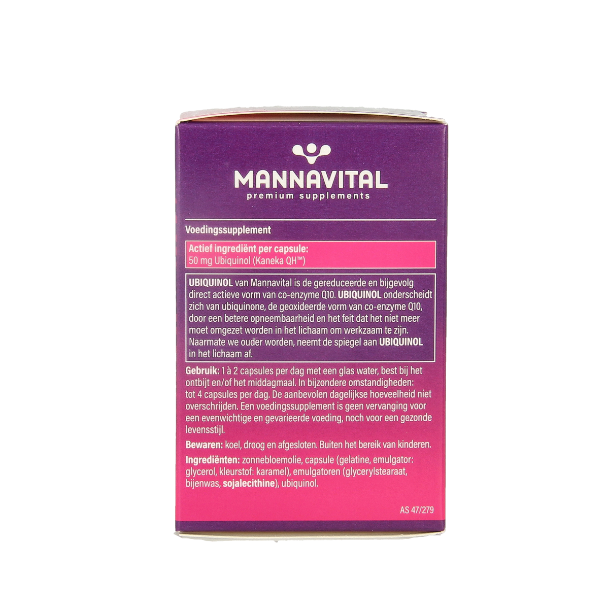 Mannavital Ubiquinol Co-Enzym Q10 supplement in a bottle of 60 capsules, dietary vitamin supplement for energy support.