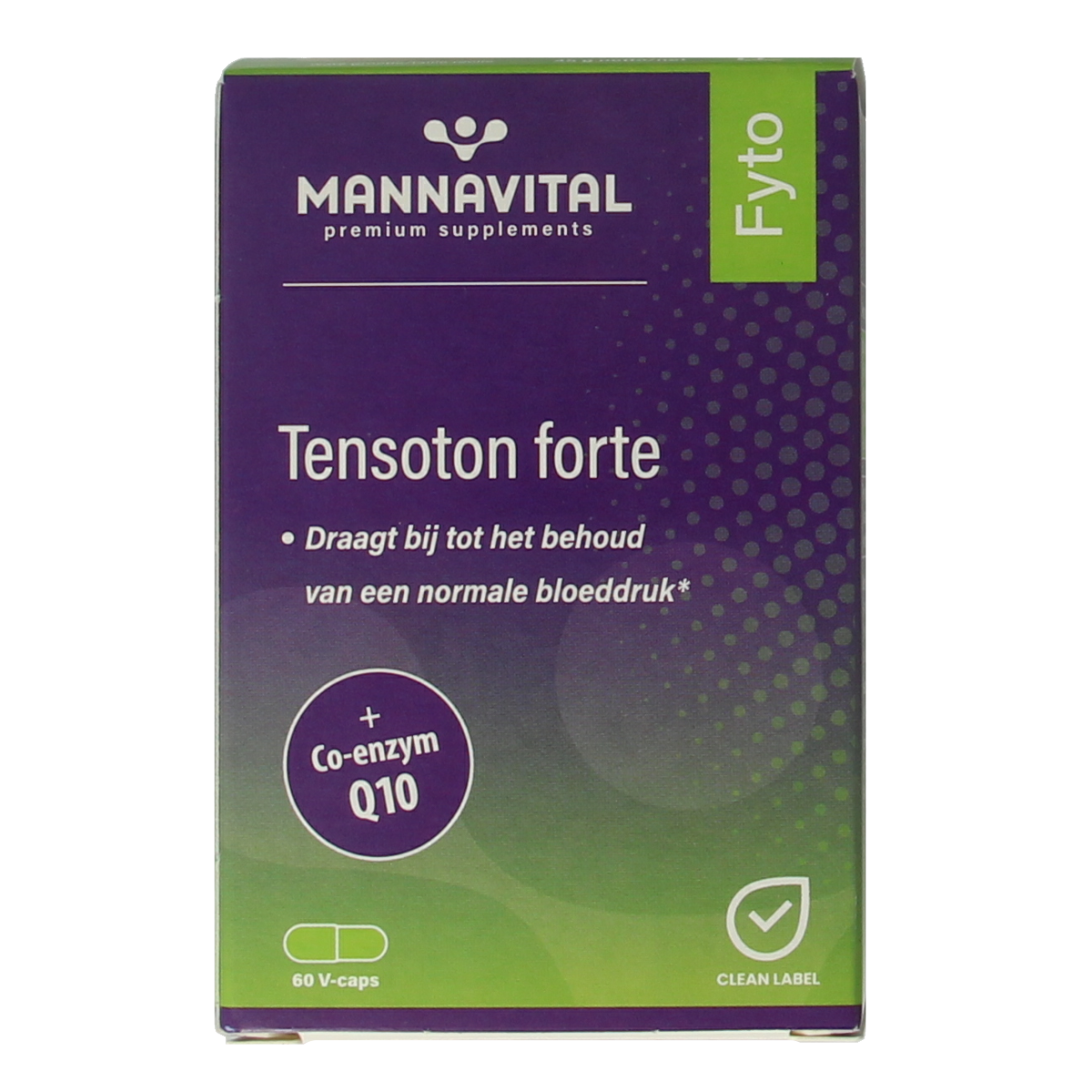 Vegetarische capsules of Mannavital Tensoton Forte herbal supplement in a blister pack, designed for supporting health and wellness.