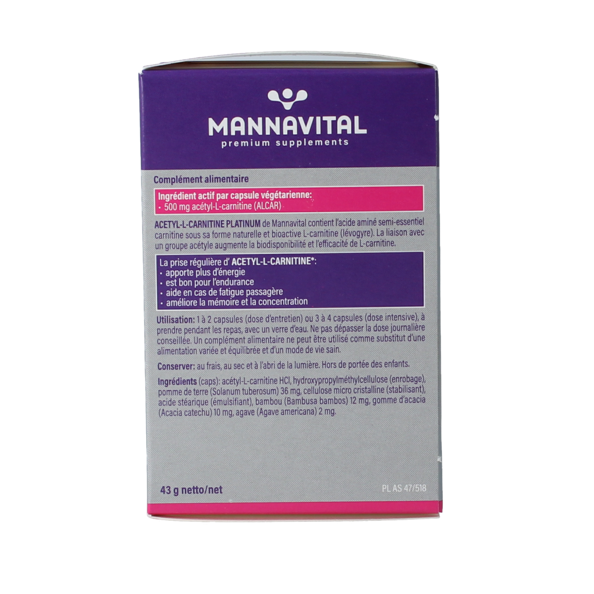 Mannavital Acetyl-L-Carnitine platinum 60.00 Vegetarische capsules