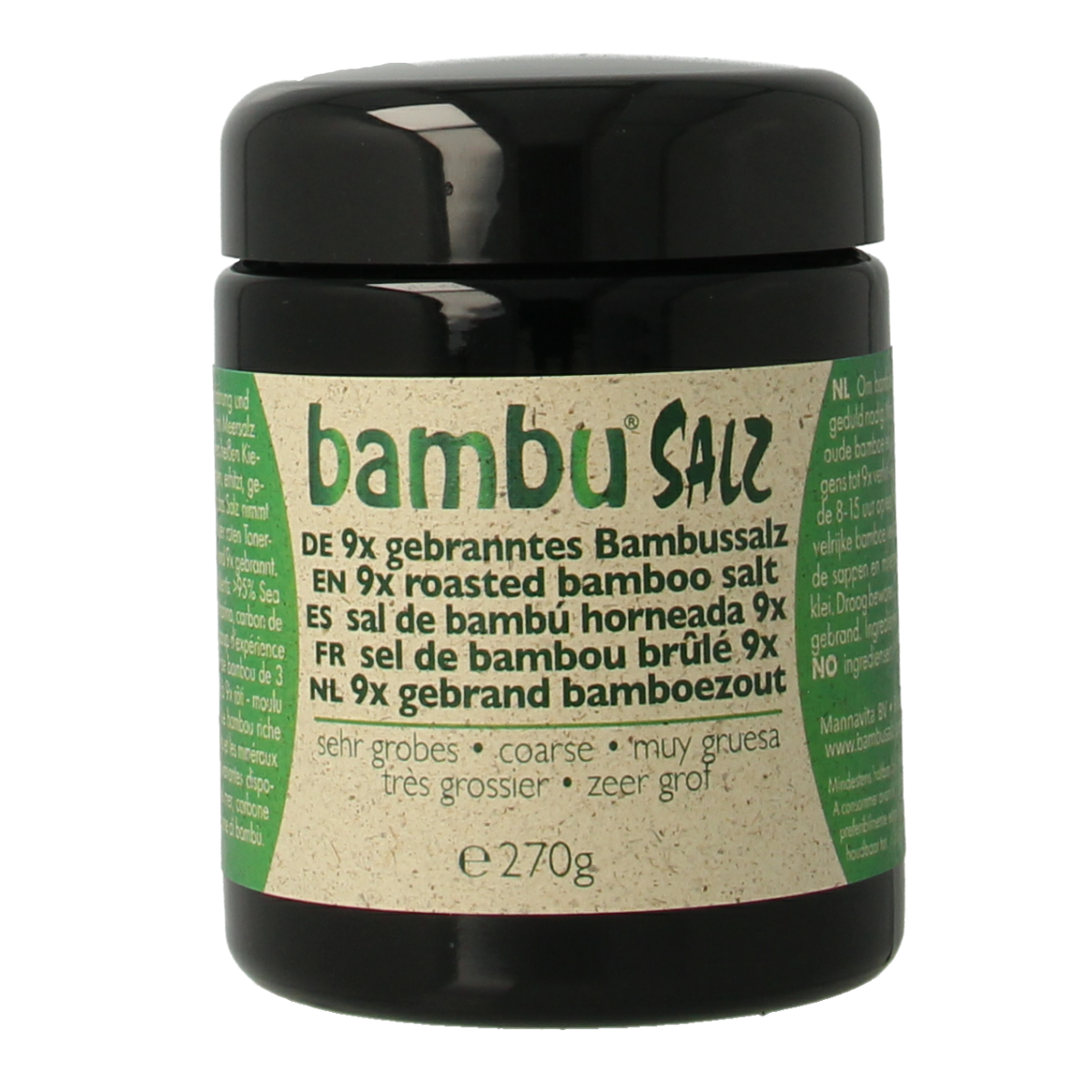 Bambu Salz Bamboezout zeer grof 9x gebrand, 270g, natural herbal salt for cooking and seasoning.