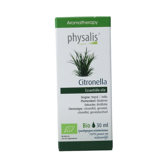 Physalis Citronella bio herbal preparation bottle, 30ml, from Physalis brand, with herbal ingredients and natural label details.