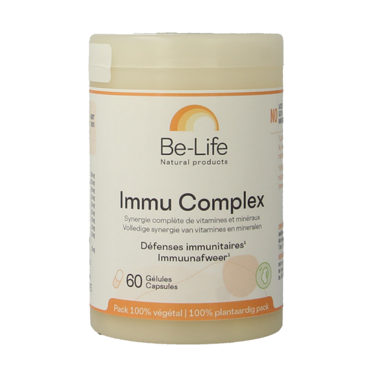 Be-Life Immu Complex herbal supplement capsules, 60 count, shown in clear image with capsules in blister pack.