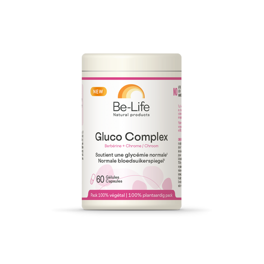 Be-Life Gluco Complex multivitamin capsules in a bottle, dietary supplement for supporting glucose metabolism and overall health