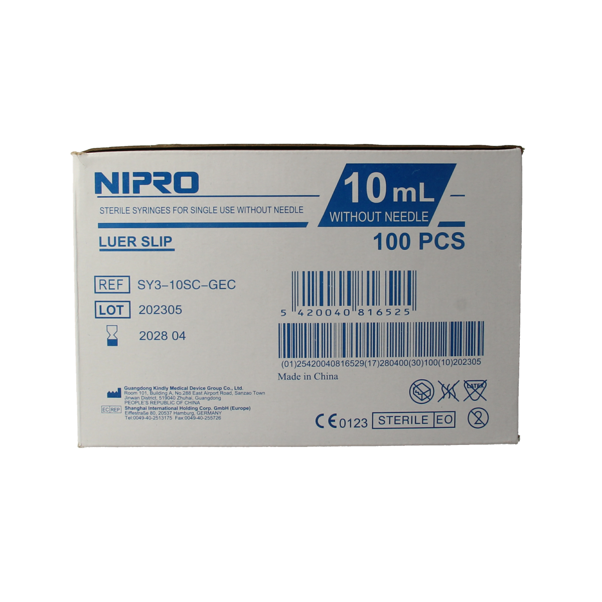 Nipro 10ml 3-piece luer syringe set, medical instrument for precise injections, shown in image with multiple syringes.