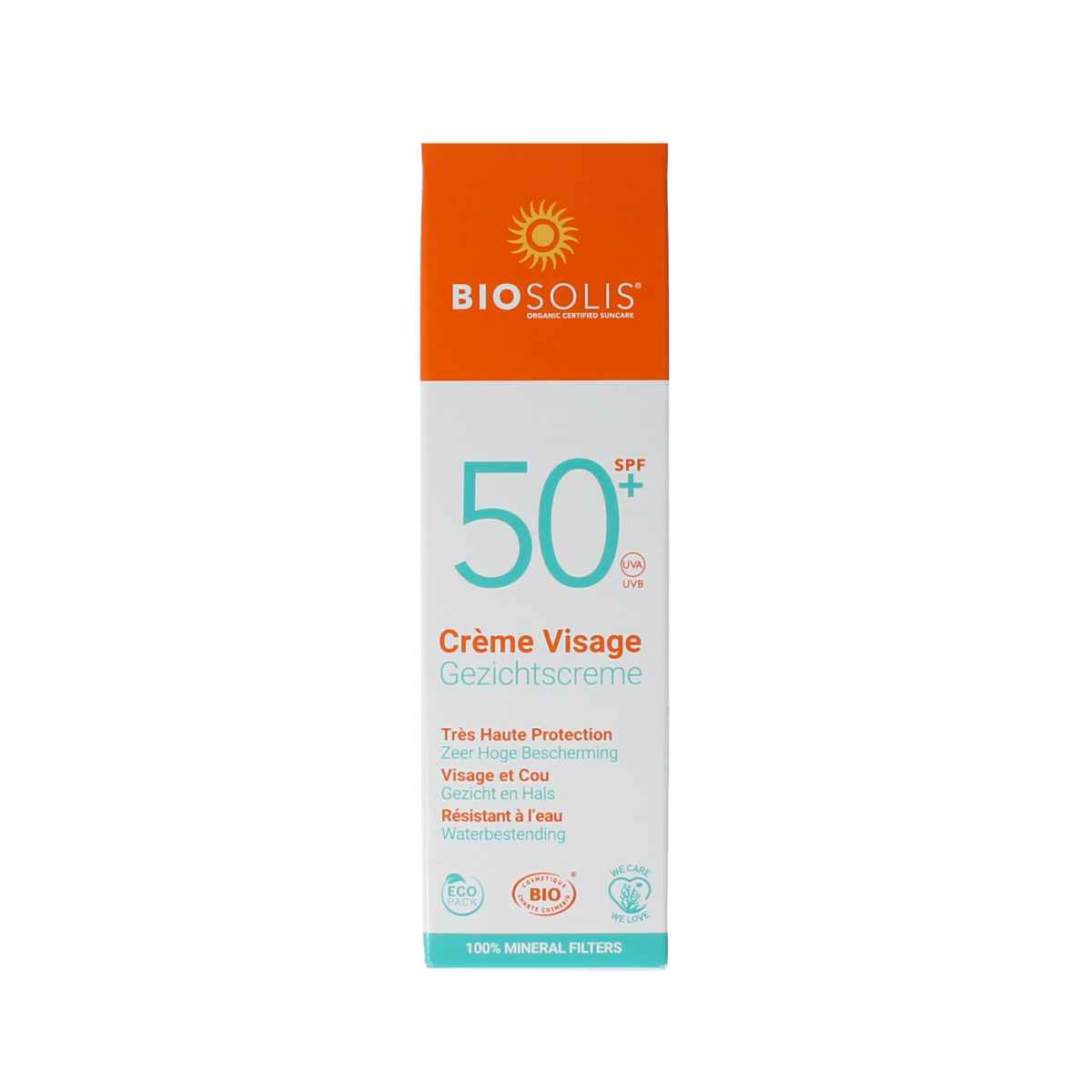 Biosolis Face SPF50 sun cream in 50ml tube, nourishing sunscreen for face with high SPF protection.