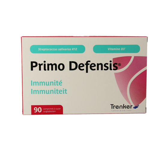 Trenker Primo Defensis multivitamin chewable tablets, zinc and vitamin supplement for immune support, shown in blister packaging.