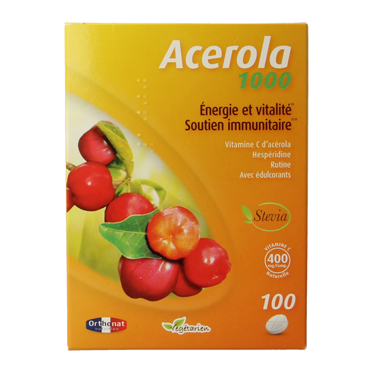Trenker Acerola 1000 tabletten in a bottle, herbal supplement with vitamin C from acerola fruit, for immune support.