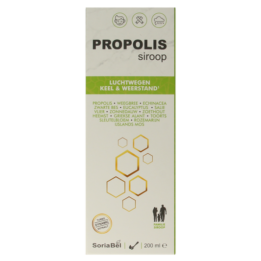 SoriaBel Propolis siroop in a 200ml bottle, herbal supplement with a natural propolis extract for immune support.