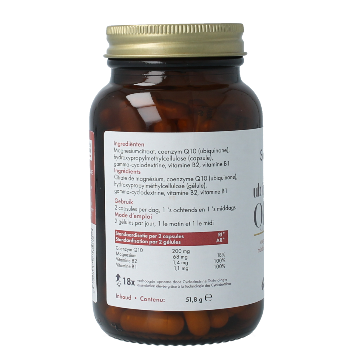 SoriaBel Ubiquinone CoQ10 100mg capsules, a dietary supplement with 90 softgel capsules for overall energy support.