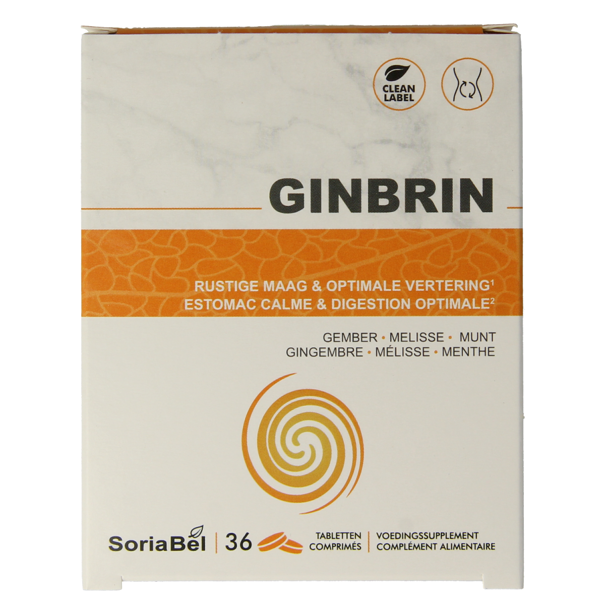 SoriaBel Ginbrin 36.00 herbal supplement tablets in a bottle, natural herbal preparation by SoriaBel.