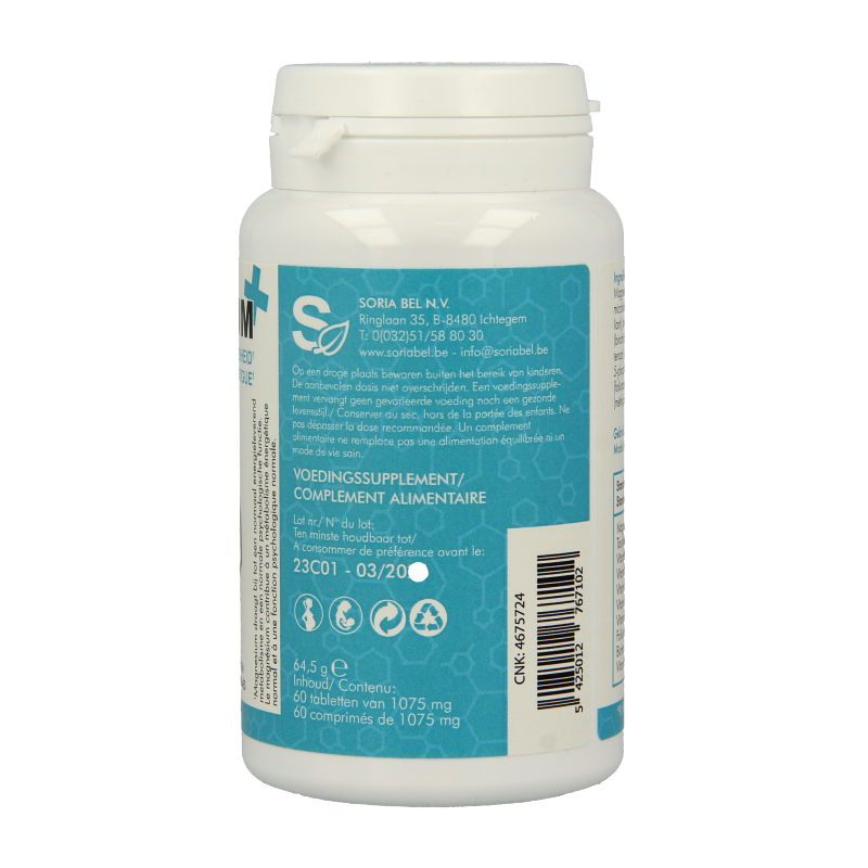 SoriaBel Magnesium plus bio-actief 60 Tabletten