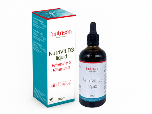 Nutrisan Nutrivit D3 liquid Vitamin supplement in a 100ml bottle, featuring a clear dropper for easy dosing.