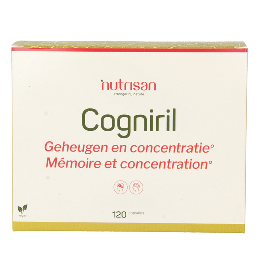 Nutrisan Cogniril herbal supplement capsules, 120-count, featuring natural herbal ingredients for cognitive support.