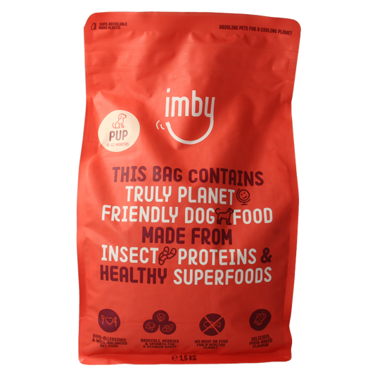 Imby Pet Food insecteneiwit puppy hondenbrokken for 1-12 months, 1500 grams, high-protein dog food for puppies.