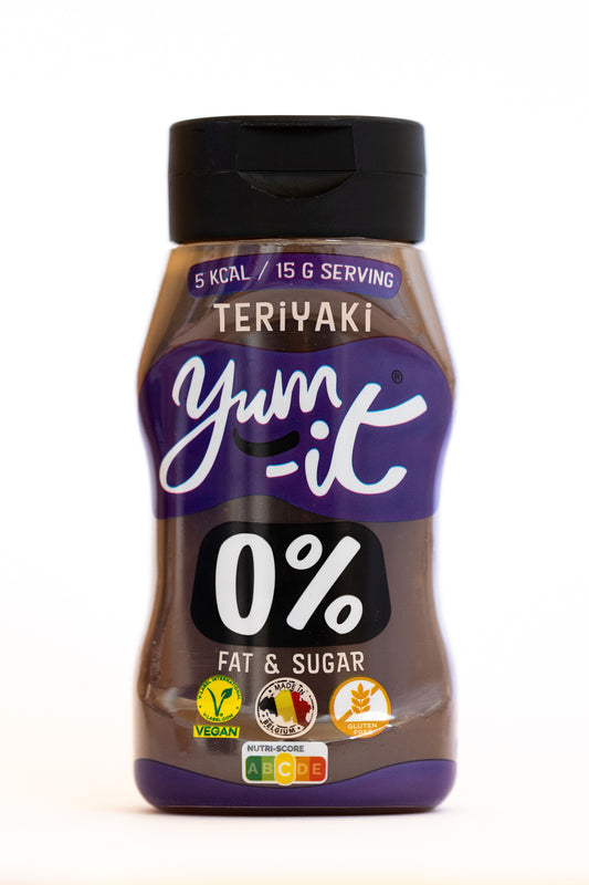 Yum-It Teriyaki sauce 300g bottle, savory Asian flavor, with label showing brand and product details.