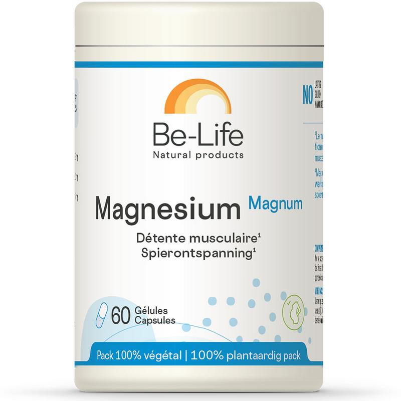Be-Life Magnesium Magnum softgel capsules showing the mineral supplement in clear softgel form.