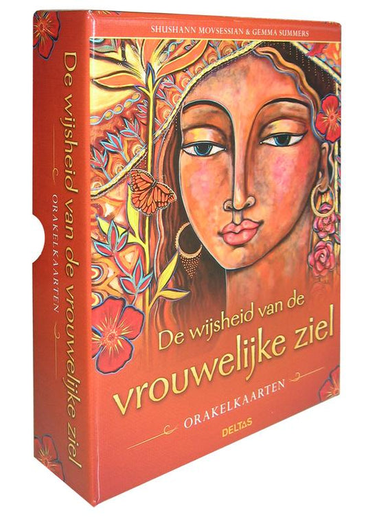 Deltas Boeken set titled "De wijsheid van de vrouwelijke ziel" with multiple hardcover books stacked vertically.