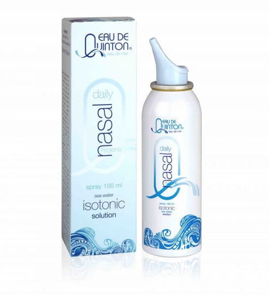 Quinton Nasal Daily Spray in 100ml bottle, nasal care and inhalation product by Quinton, shown in the image.