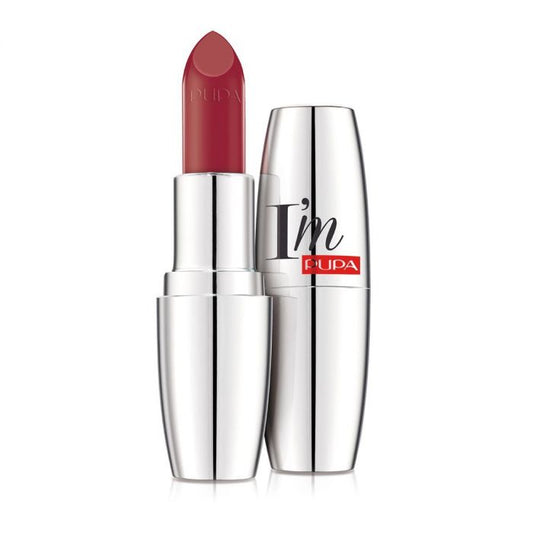 Pupa I'm Pupa lipstick in shade 304, featuring a sleek make-up product display with the lipstick tube visible.