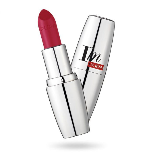 Pupa I'm Pupa lipstick 313 in a sleek makeup tube, showcasing smooth, vibrant lipstick color.